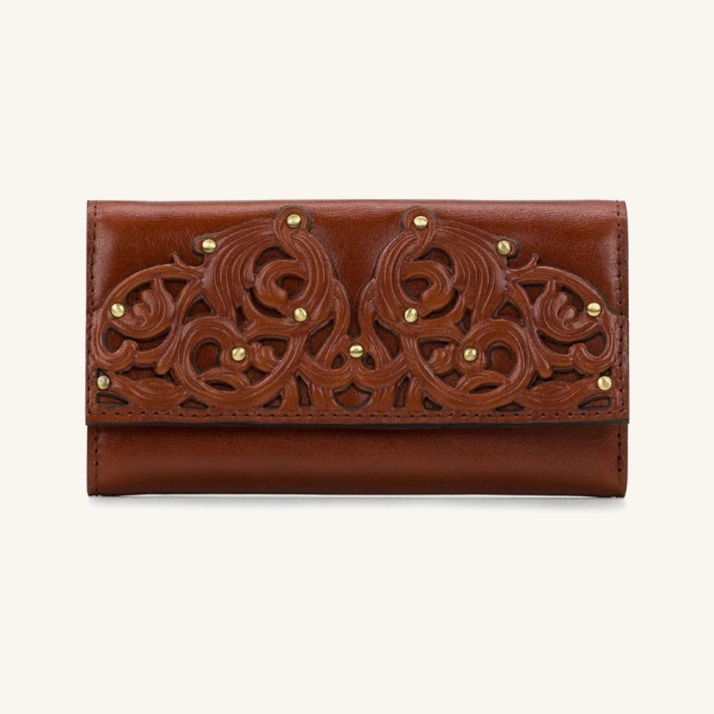 Patricia Nash Terresa Feligree Collection Tan Leather RFID Wallet